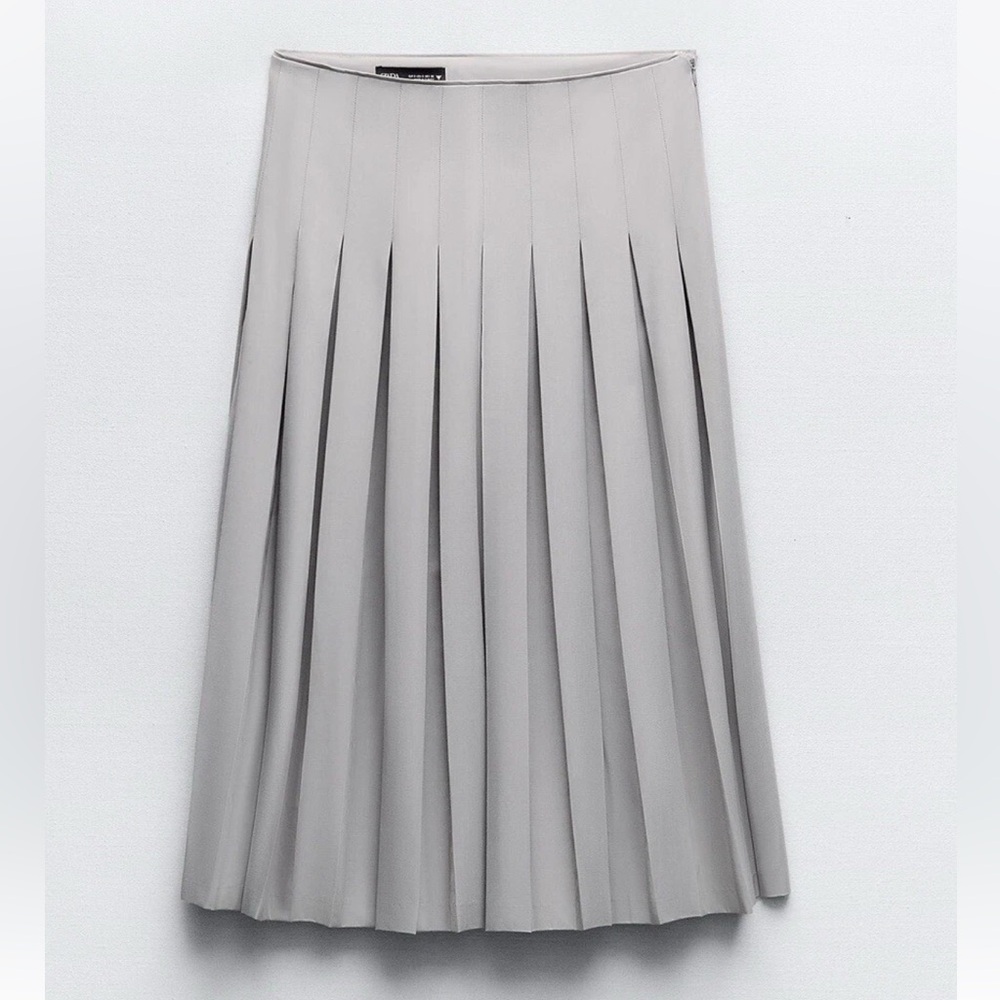 Zara NWT gray pleated midi skirt